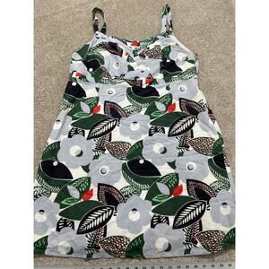 Boden US 14 mod floral leaf linen cotton empire adjustable tank dress - hemmed